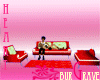 red sofa/poses